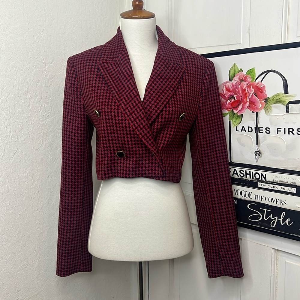 Zara Cropped Blazer in Red & Black Gingham Size S